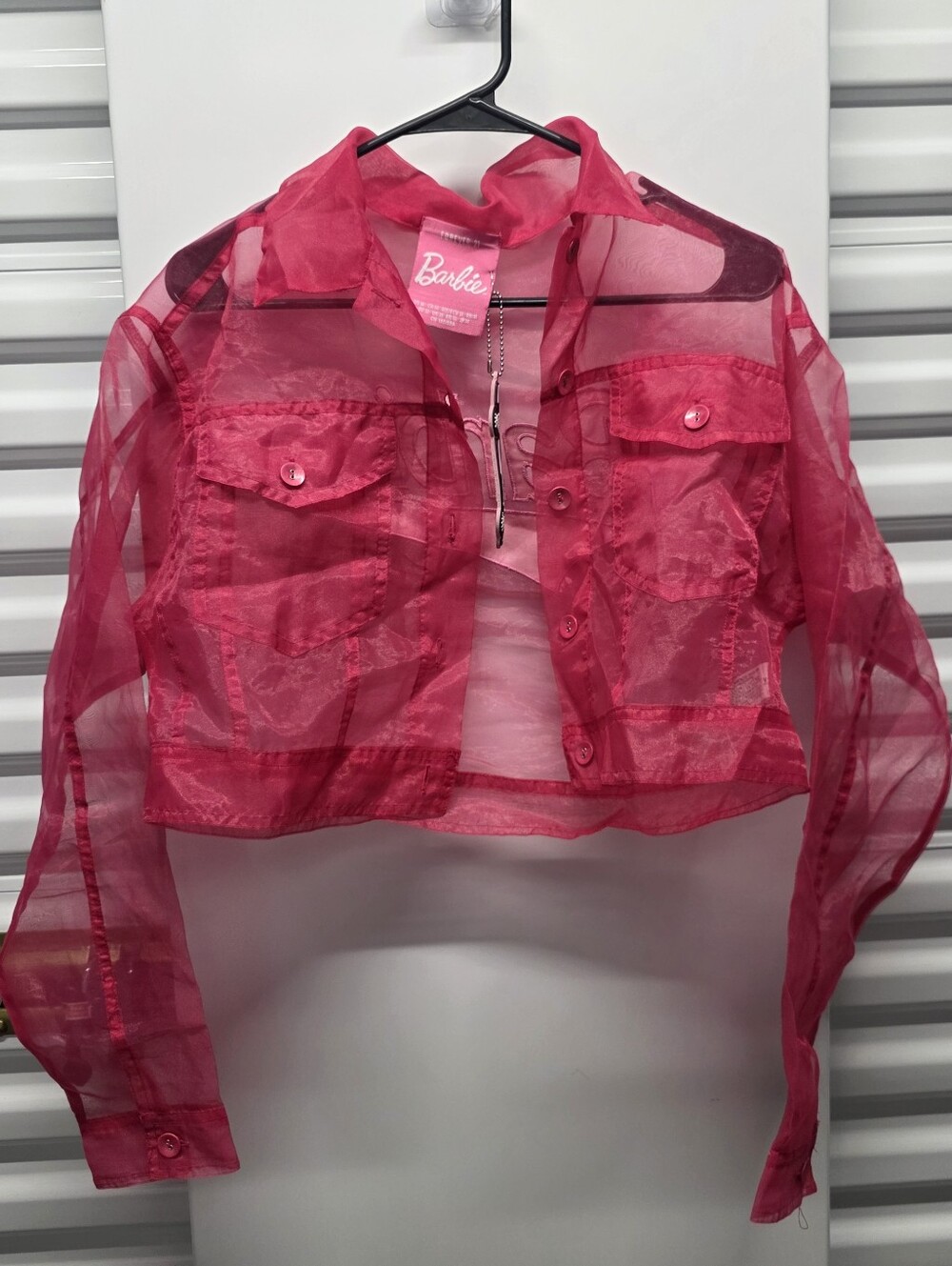 Barbie Sheer Hot Pink Cropped Shirt Top Longsleeve Feminine Y2K Women